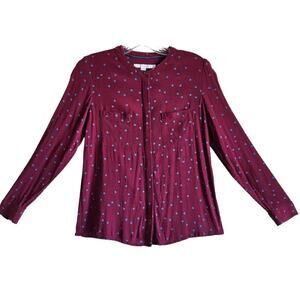 BODEN Women's 6 6P Petite Blouse Button Up Burgundy Blue Floral Long Sleeve 34"